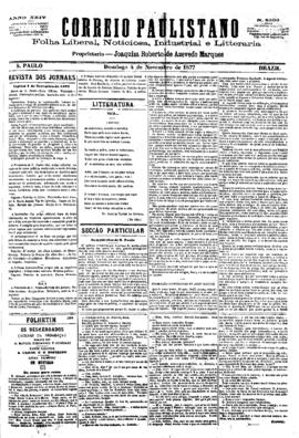 Correio paulistano [jornal], [s/n]. São Paulo-SP, 04 nov. 1877.