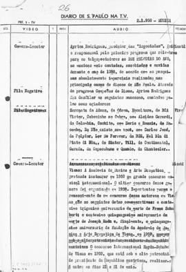 TV Tupi [emissora]. Diário de São Paulo na T.V. [programa]. Roteiro [televisivo], 02 jan. 1958.