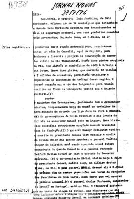 TV Tupi [emissora]. Jornal Novas [programa]. Roteiro [televisivo], 28 jul. 1976.