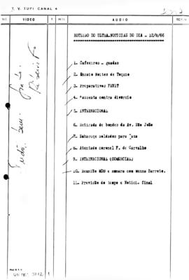 TV Tupi [emissora]. Ultra Notícias [programa]. Roteiro [televisivo], 12 ago. 1966.