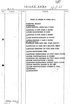 TV Tupi [emissora]. Jornal das 9 [programa]. Roteiro [televisivo], 16 fev. 1961.