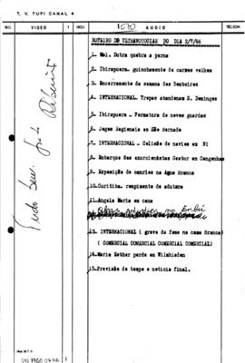 TV Tupi [emissora]. Ultra Notícias [programa]. Roteiro [televisivo], 02 jul. 1966.