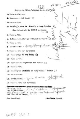 TV Tupi [emissora]. Ultra Notícias [programa]. Roteiro [televisivo], 13 mai. 1969.