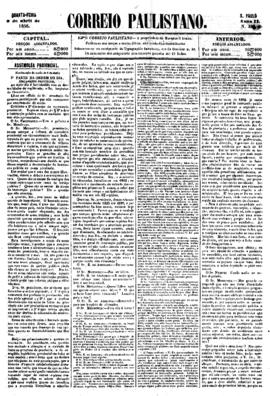 Correio paulistano [jornal], [s/n]. São Paulo-SP, 09 abr. 1856.