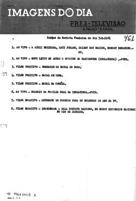 TV Tupi [emissora]. Revista Feminina [programa]. Roteiro [televisivo], 03 jan. 1961.