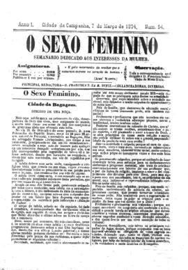 O Sexo feminino [jornal], a. 1, n. 24. Campanha-MG, 07 mar. 1874.