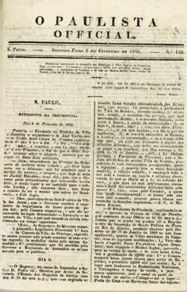 O Paulista official [jornal], n. 149. São Paulo-SP, 08 fev. 1836.