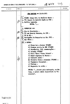 TV Tupi [emissora]. Correspondentes Brasileiros Associados [programa]. Roteiro [televisivo], 13 out. 1971.