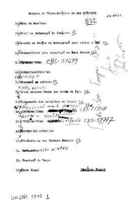 TV Tupi [emissora]. Ultra Notícias [programa]. Roteiro [televisivo], 05 ago. 1969.