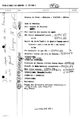 TV Tupi [emissora]. Ultra Notícias [programa]. Roteiro [televisivo], 07 fev. 1970.