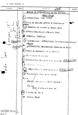 TV Tupi [emissora]. Ultra Notícias [programa]. Roteiro [televisivo], 03 set. 1968.