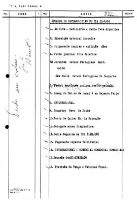 TV Tupi [emissora]. Ultra Notícias [programa]. Roteiro [televisivo], 29 jun. 1966.