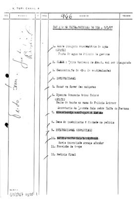 TV Tupi [emissora]. Ultra Notícias [programa]. Roteiro [televisivo], 05 jan. 1967.