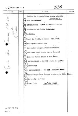 TV Tupi [emissora]. Ultra Notícias [programa]. Roteiro [televisivo], 04 fev. 1969.