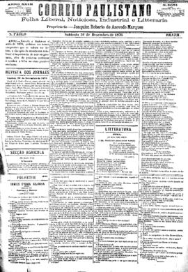 Correio paulistano [jornal], [s/n]. São Paulo-SP, 30 dez. 1876.