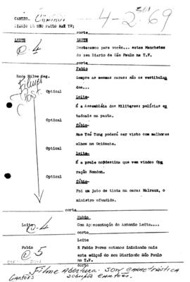 TV Tupi [emissora]. Diário de São Paulo na T.V. [programa]. Roteiro [televisivo], 04 fev. 1969.