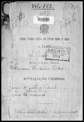 Processo... [apelação criminal], nª 1009/1927. [São Paulo-SP?], 1927. v. 162