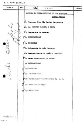 TV Tupi [emissora]. Ultra Notícias [programa]. Roteiro [televisivo], 03 mai. 1968.