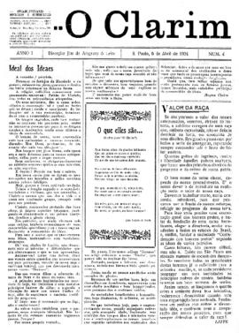 O Clarim [jornal], a. 1, n. 4. São Paulo-SP, 06 abr. 1924.