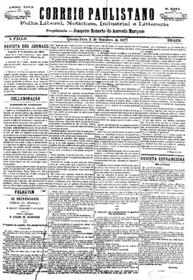 Correio paulistano [jornal], [s/n]. São Paulo-SP, 03 out. 1877.