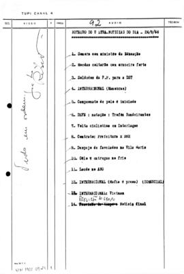 TV Tupi [emissora]. Ultra Notícias [programa]. Roteiro [televisivo], 24 set. 1966.