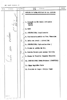 TV Tupi [emissora]. Ultra Notícias [programa]. Roteiro [televisivo], 23 set. 1966.
