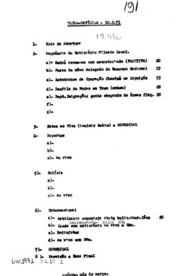 TV Tupi [emissora]. Ultra Notícias [programa]. Roteiro [televisivo], 10 fev. 1971.