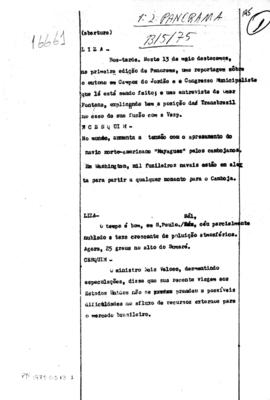TV Tupi [emissora]. Jornal Panorama [programa]. Roteiro [televisivo], 13 mai. 1975.