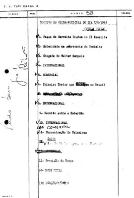 TV Tupi [emissora]. Ultra Notícias [programa]. Roteiro [televisivo], 07 mai. 1968.