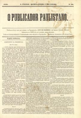 O Publicador paulistano [jornal], n. 93. São Paulo-SP, 07 jul. 1858.