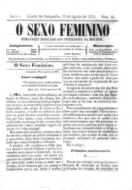 O Sexo feminino [jornal], a. 1, n. 42. Campanha-MG, 18 ago. 1874.