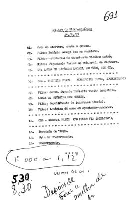 TV Tupi [emissora]. Ultra Notícias [programa]. Roteiro [televisivo], 01 jun. 1971.