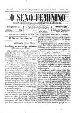 O Sexo feminino [jornal], a. 1, n. 30. Campanha-MG, 25 abr. 1874.