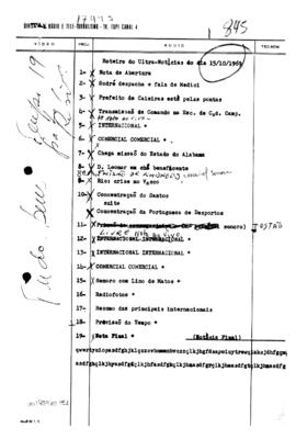 TV Tupi [emissora]. Ultra Notícias [programa]. Roteiro [televisivo], 15 out. 1969.