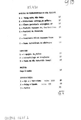 TV Tupi [emissora]. Ultra Notícias [programa]. Roteiro [televisivo], 25 jan. 1971.