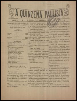 A Quinzena paulista [jornal], a. 1, n. 4. São Paulo-SP, 01 ago. 1889.