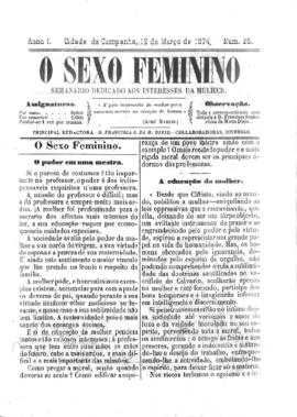 O Sexo feminino [jornal], a. 1, n. 25. Campanha-MG, 12 mar. 1874.