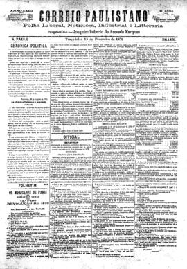 Correio paulistano [jornal], [s/n]. São Paulo-SP, 15 fev. 1876.