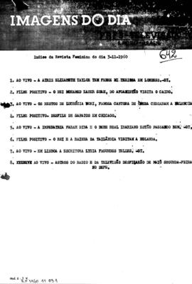 TV Tupi [emissora]. Revista Feminina [programa]. Roteiro [televisivo], 03 nov. 1960.