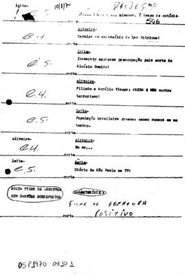 TV Tupi [emissora]. Diário de São Paulo na T.V. [programa]. Roteiro [televisivo], 10 ago. 1970.