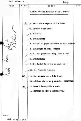 TV Tupi [emissora]. Ultra Notícias [programa]. Roteiro [televisivo], 05 ago. 1966.
