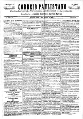 Correio paulistano [jornal], [s/n]. São Paulo-SP, 02 ago. 1877.