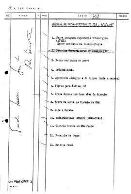 TV Tupi [emissora]. Ultra Notícias [programa]. Roteiro [televisivo], 08 mai. 1967.