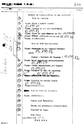 TV Tupi [emissora]. Ultra Notícias [programa]. Roteiro [televisivo], 21 mai. 1970.