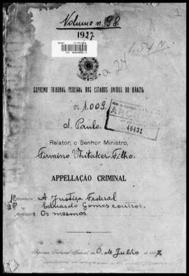 Processo... [apelação criminal], nª 1009/1927. [São Paulo-SP?], 1927. v. 98
