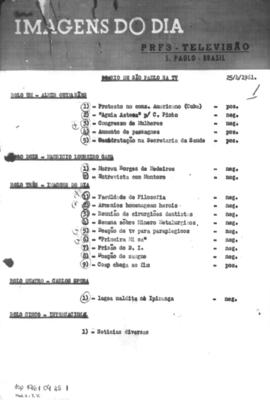 TV Tupi [emissora]. Diário de São Paulo na T.V. [programa]. Roteiro [televisivo], 25 abr. 1961.