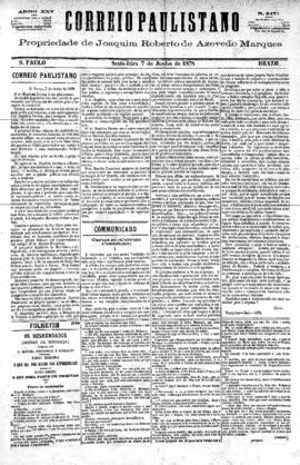 Correio paulistano [jornal], [s/n]. São Paulo-SP, 07 jun. 1878.