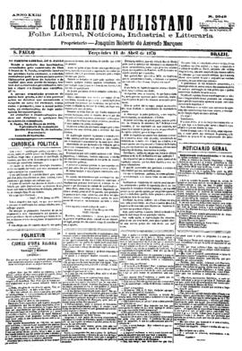 Correio paulistano [jornal], [s/n]. São Paulo-SP, 11 abr. 1876.
