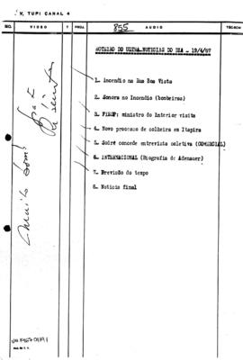TV Tupi [emissora]. Ultra Notícias [programa]. Roteiro [televisivo], 19 abr. 1967.