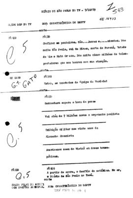 TV Tupi [emissora]. Diário de São Paulo na T.V. [programa]. Roteiro [televisivo], 07 out. 1969.